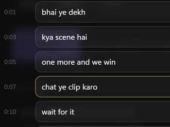 Caption lines in Hinglish: bhai ye dekh, kya scene hai, one more and we win