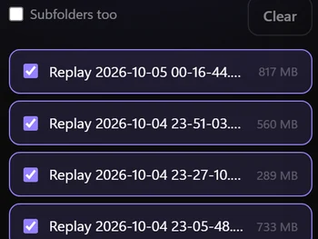 The replay folder D:/Replays with replays ticked